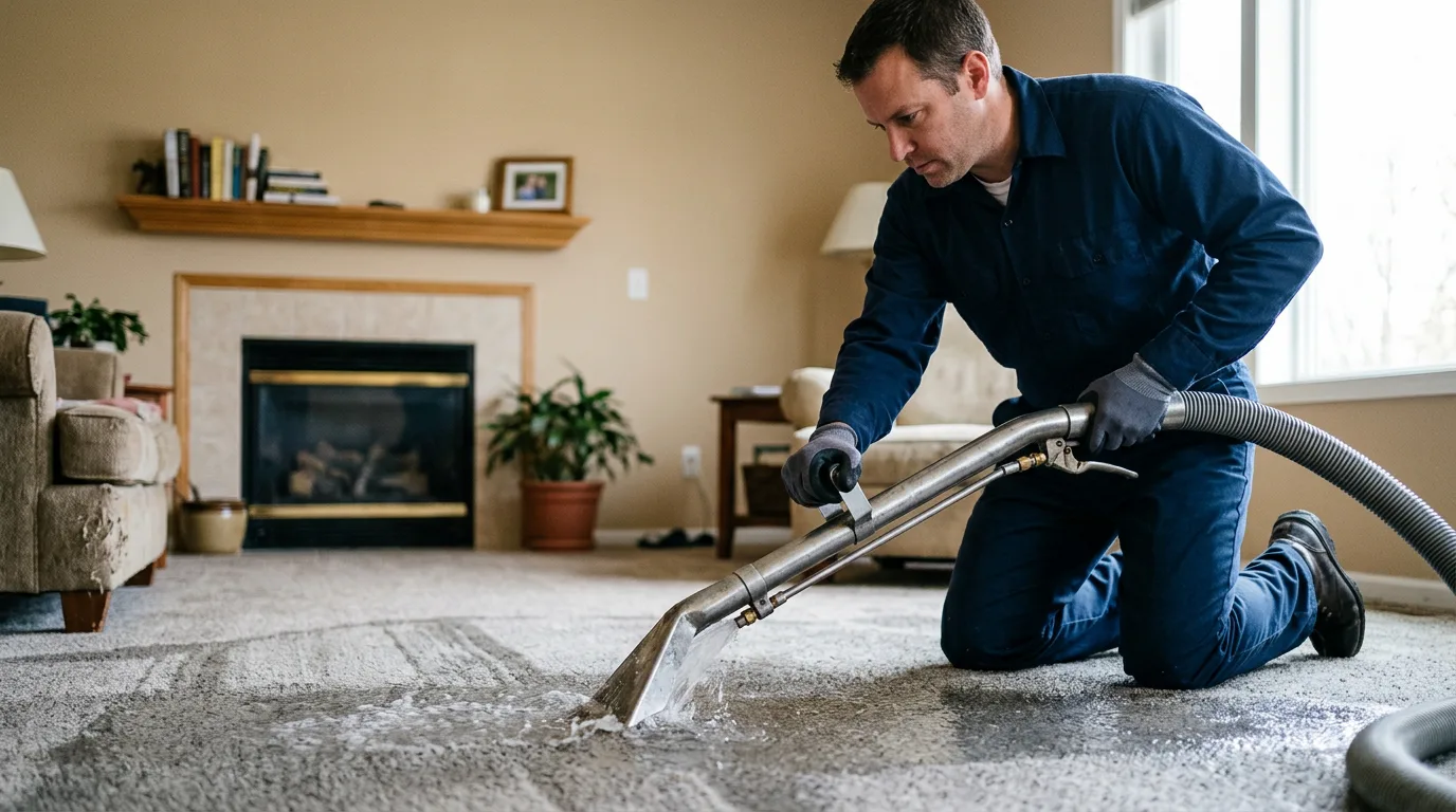 Water damage restoration technician working near Perry, IL